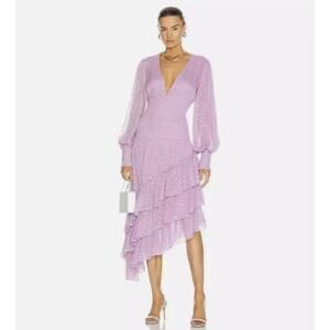 Rococo Sand Nut Ruffle Midi Dress in Lilac Shimmer